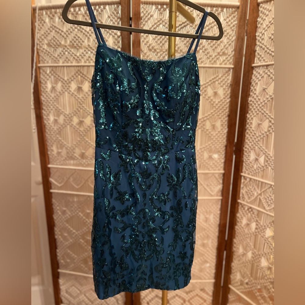 Elegant Teal Sequin Mini Dress